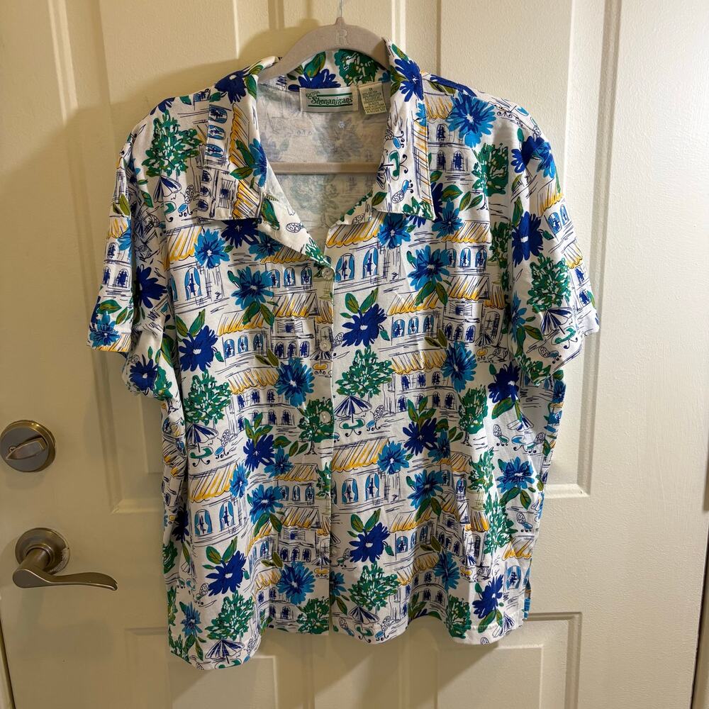 Tropical vibes flowy button down shirt 1X